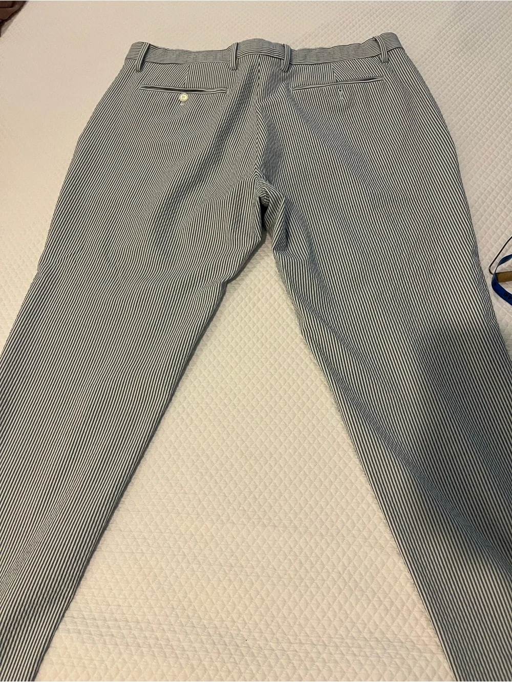 Banana Republic Navy and White Performance Seersucker Flat-Front Pants